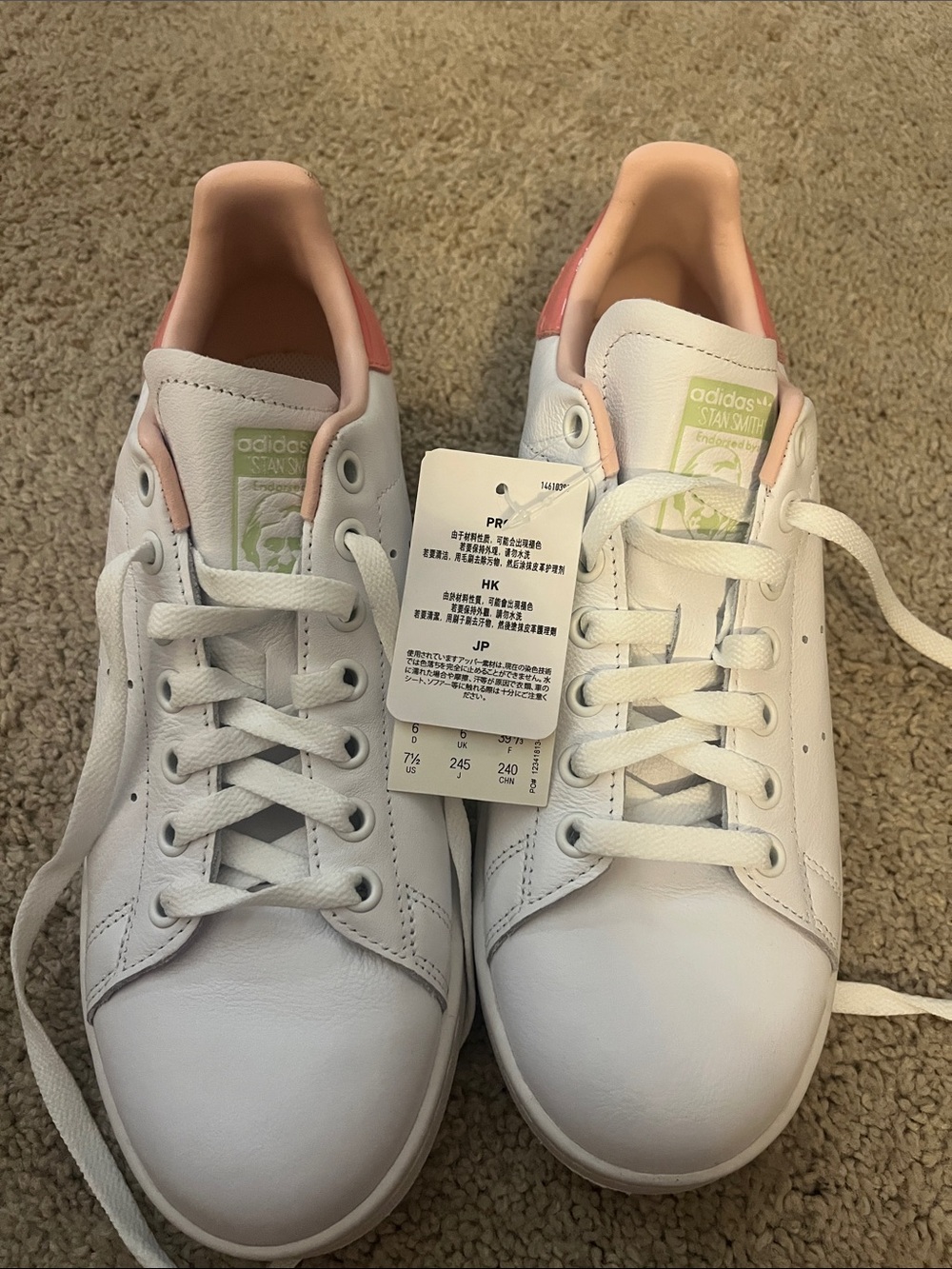 adidas Stan smith White Sneakers with Pink Heel Tabs - Women's Low-Top